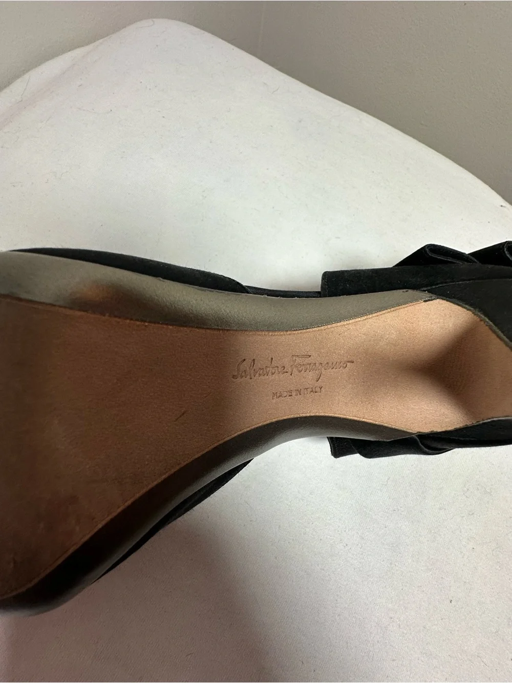 Ferragamo black satin peep toe black heels